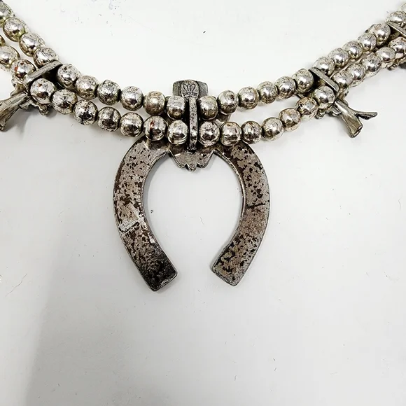 Vintage Sancrest Southwestern Squash Blossom Necklace – Turquoise & Silver Tone - Picture 13 of 16